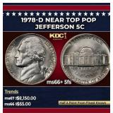 1978-d Jefferson Nickel Near Top Pop 5c ms66+ 5fs