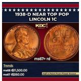 1938-d Lincoln Cent Near Top Pop 1c ms67+ rd SEGS