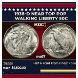 1938-d Walking Liberty Half Dollar Near Top Pop 50