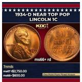 1934-d Lincoln Cent Near Top Pop 1c ms66+ rd SEGS
