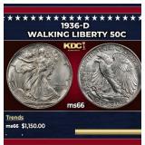 1936-d Walking Liberty Half Dollar 50c ms66 SEGS