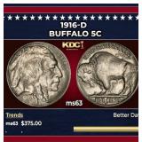 1916-d Buffalo Nickel 5c Grades ms63