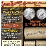 YI- 20 Coin SEARS Peace Silver $1 Roll Circ Myster