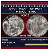 1940-p Mercury Dime Near Top Pop! 10c ms68 FSB SEG