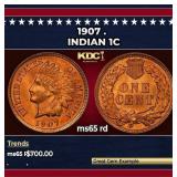 1907 Indian Cent . 1c Grades ms65 rd