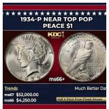 1934-p Peace Dollar Near Top Pop $1 ms66+ SEGS