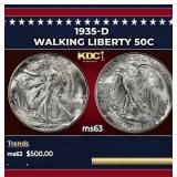 1935-d Walking Liberty Half Dollar 50c Grades ms63