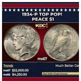 1934-p Peace Dollar TOP POP! $1 ms67 SEGS