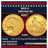 1913-s Gold Indian Half Eagle $5 ms64+ USCG