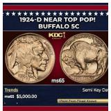 1924-d Buffalo Nickel Near Top Pop! 5c ms65 SEGS