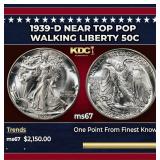 1939-d Walking Liberty Half Dollar Near Top Pop 50