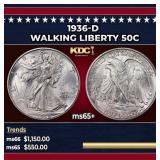 1936-d Walking Liberty Half Dollar 50c Grades ms65
