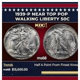 1939-p Walking Liberty Half Dollar Near Top Pop 50