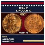1924-p Lincoln Cent 1c Grades ms65+ rd