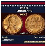 1910-s Lincoln Cent 1c Grades ms65 rd