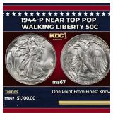 1944-p Walking Liberty Half Dollar Near Top Pop 50