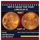 1917-p Lincoln Cent Near Top Pop! 1c ms67+ rd SEGS