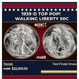 1939-d Walking Liberty Half Dollar TOP POP! 50c ms
