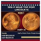 1916-p Lincoln Cent Near Top Pop! 1c ms67+ rd SEGS