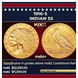 1916-s Gold Indian Half Eagle $5 ms64+ USCG