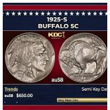 1925-s Buffalo Nickel 5c Grades au58