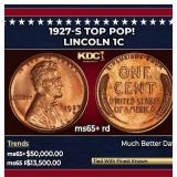 1927-s Lincoln Cent TOP POP! 1c ms65+ rd SEGS