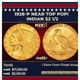 1928-p Gold Indian Quarter Eagle Near Top Pop! $2