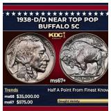 1938-d/d Buffalo Nickel Near Top Pop 5c ms67+ SEGS