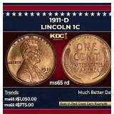 1911-d Lincoln Cent 1c ms65 rd SEGS