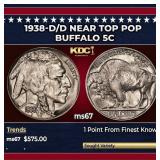 1938-d/d Buffalo Nickel Near Top Pop 5c ms67 SEGS