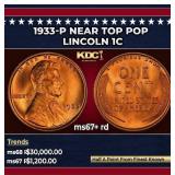 1933-p Lincoln Cent Near Top Pop 1c ms67+ rd SEGS