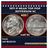 1971-p Jefferson Nickel Near Top Pop 5c ms67 5fs S