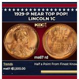 1929-p Lincoln Cent Near Top Pop! 1c ms67 rd SEGS