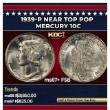 1939-p Mercury Dime Near Top Pop 10c ms67+ FSB SEG