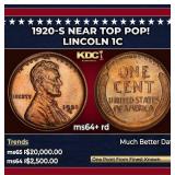 1920-s Lincoln Cent Near Top Pop! 1c ms64+ rd SEGS