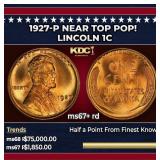 1927-p Lincoln Cent Near Top Pop! 1c ms67+ rd SEGS