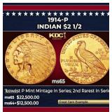 1914-p Gold Indian Quarter Eagle $2 1/2 ms65 SEGS