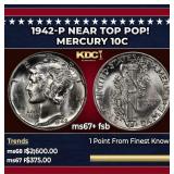 1942-p Mercury Dime Near Top Pop! 10c ms67+ fsb SE