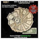 15x 1957 $1 Blue Seal Silver Certificates Grades X