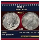 1921-p Peace Dollar $1 ms65 SEGS