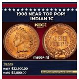 1908 Indian Cent Near Top Pop! 1c ms66+ rd SEGS