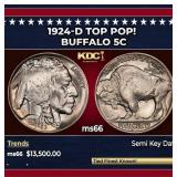 1924-d Buffalo Nickel TOP POP! 5c ms66 SEGS