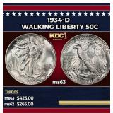 1934-d Walking Liberty Half Dollar 50c Grades ms63