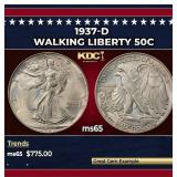 1937-d Walking Liberty Half Dollar 50c Grades ms65