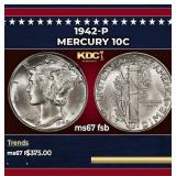 1942-p Mercury Dime 10c ms67 fsb SEGS