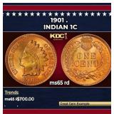 1901 Indian Cent . 1c Grades ms65 rd