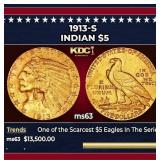 1913-s Gold Indian Half Eagle $5 ms63 USCG