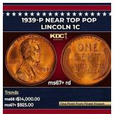1939-p Lincoln Cent Near Top Pop 1c ms67+ rd SEGS