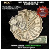 15x 1957 $1 Blue Seal Silver Certificates Grades A
