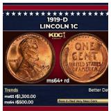 1919-d Lincoln Cent 1c Grades ms64+ rd